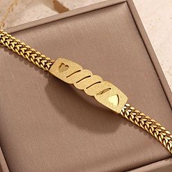 Золотой 304 из нержавеющей стали ссылка браслеты, обуздать цепи браслеты, Прямоугольник с сердцем, золотые, 6.30 дюйм (16 см)