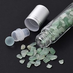 Green Aventurine Glass Roller Ball Bottles, Essential Oil Refillable Bottle, with Green Aventurine Chip Beads, for Personal Care, 85x20mm, Beads: 3x11~3x7mm, Capacity: 10ml