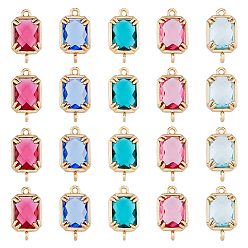 (52) Непрозрачная лаванда 20шт 5 цвета латунные стеклянные соединительные подвески, прямоугольник ссылки, золотые, граненые, разноцветные, 16x9x3.5 мм, отверстие : 1.2 мм, 4 шт / цвет