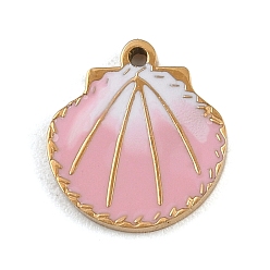 Бледно-Розовый 304 подвески из нержавеющей стали, с эмалью, ионное покрытие (ip), шарм в форме ракушки, реальный 18 k позолоченный, розовый жемчуг, 10.5x10x1 мм, отверстие : 1 мм