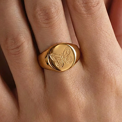 Butterfly 304 Stainless Steel Finger Rings, Golden, Butterfly, US Size 7(17.3mm)