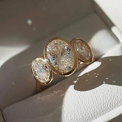 Золотой Овальные латунные кольца с инкрустацией из прозрачного кубического циркония., золотые, размер США 9 (18.9 мм)