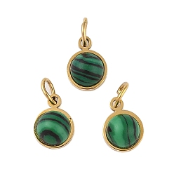 Малахит Ионное покрытие (ip) синтетический малахит полукруглые подвески с соединительным кольцом, золотистый тон 316 подвески из хирургической нержавеющей стали, 7.5x6x3.5 мм, отверстие : 2.5 мм