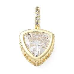 Clear Brass Pave Cubic Zirconia Pendants, Triangle Charms, Long-Lasting Plated, Rack Plating, Lead Free & Cadmium Free, Real 18K Gold Plated, Clear, 21x12x6mm, Hole: 7x5mm