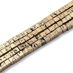 Антично-позолоченный Гальванические бусины из натуральной лавы, кубические, старинное золотое покрытие, 2x2x2 мм, отверстие : 1 мм, около 179 шт / нитка, 16.14'' (41 см)