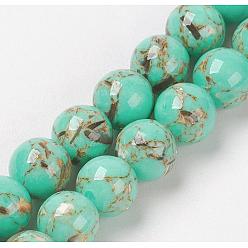 Medium Turquoise Sea Shell and Synthetic Turquoise Assembled Beads Strands, Round, Medium Turquoise, 8~9mm, Hole: 1.2mm, about 49~50pcs/strand, 15.3~15.7 inch(39~40cm)