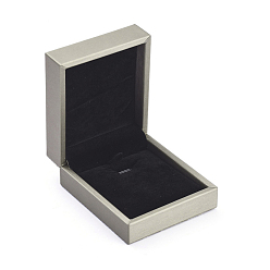 Gray Plastic Jewelry Boxes, Covered with PU Leather, Rectangle, Gray, 8.55x7.45x3.9cm
