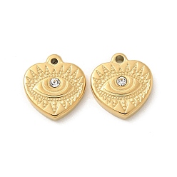 Сердце 304 подвески из нержавеющей стали, со стразами, золотые, очарование глаз, сердце, 13.5x12x3 мм, отверстие : 1.5 мм