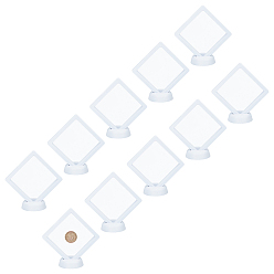 White Polyethylene(PE) 3D Floating Frame Display Holder, Coin Display Stands, for Challenge Coins, AA Medallions, Jewelry, with Plastic Display Stand Base, White, Stands: 10pcs/set, Stand Base: 10pcs/set