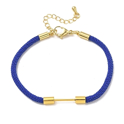 Dark Blue Nylon Cord Bracelet Making, with Brass Beadable Bar, Golden, Dark Blue, 6.89x0.16 inch(17.5x0.4cm)