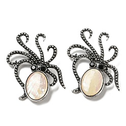 Желтая Старая Ткань  Брошь в виде осьминога из натуральной раковины пауа/морского ушка, булавки с морскими животными из сплава Pave Jet со стразами, античное серебро, старое кружево, 52.5x36.5x4~6 мм, отверстие : 7x4 мм