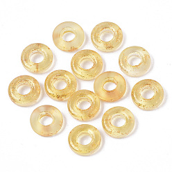 Золотистый Прозрачные стеклянные бусины, окрашенные распылением, бусины с большим отверстием, с золотой фольгой, пончик, золотые, 11x3 мм, отверстие : 4 мм