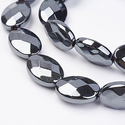 Немагнитные Гематит Немагнитные синтетический гематит бисер пряди, граненые, Плоско-овальные, 14x10x5 мм, отверстие : 1 мм, около 30 шт / нитка, 15.55 дюйм