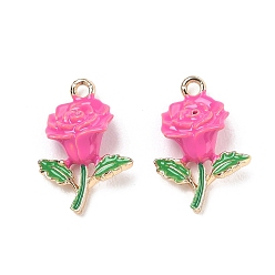 Camellia Alloy Enamel Pendants, Rose Flower Charms, Golden, Camellia, 19x13x6mm, Hole: 1.6mm