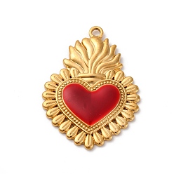 Настоящее золото 18K 304 нержавеющей стальной эмали подвески, очарование священного сердца, реальный 18 k позолоченный, 33x24x2.5 мм, отверстие : 2 мм