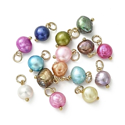 (52) Непрозрачная лаванда Подвески из окрашенного натурального культивированного пресноводного жемчуга, Подвески с полированной поверхностью с двух сторон, с латунными петлями в виде шариков., золотые, разноцветные, 11.5x7.5x6 мм, Перейти кольцо: 5x0.8 мм, внутренний диаметр: 3 мм