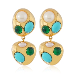 Самородки Сплав мотаться серьги стержня, синтетические бирюзовые, золотые, самородки, 38x17 мм