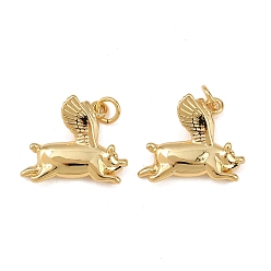 Свинья Латунные подвески, с прыжковых колец, без свинца и без кадмия, долговечный, стойки покрытие, реальный 18 k позолоченный, свинья, 16x20x7.5 мм, отверстие : 3.5 мм