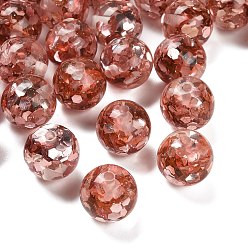 Индийский Красный Прозрачная смола с пайетками, круглые, граненые, Индийская красная, 16 мм, отверстие : 2 мм