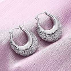 Платина Серьги-кольца из латуни с прозрачным кубическим цирконием, без свинца и без кадмия, долговечный, стойки покрытие, платина, 28x7.5x22 мм