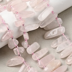 Розовый Кварц Природного розового кварца нитей бисера, Топ пробуренной, самородки, с бисером, 10~27x4~8x7~11 мм, отверстие : 0.9 мм, около 42~43 шт / нитка, 15.35~15.55'' (39~39.5 см)