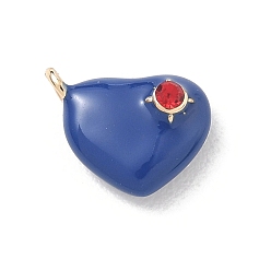 Oro Micro pavé de latón encantos de circonita cúbica roja, con esmalte azul, encantos del corazón, dorado, 9x11x5 mm, agujero: 1.2 mm