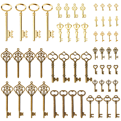 Mixed Color 64Pcs 14 Styles Alloy Pendants, Key Charms, Mixed Color, 15~60x7~23x1~5mm, Hole: 1~18mm, 4pcs/style