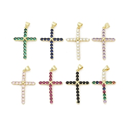(52) Непрозрачная лаванда Латунные микро проложить кубического циркония подвески, крестик, без свинца и без кадмия, долговечный, стойки покрытие, реальный 18 k позолоченный, разноцветные, 33.5x22.5x5.5 мм, отверстие : 3x5.5 мм
