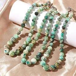 Джаспер с Зелёными Линиями Ожерелья из натуральной зеленой яшмы с градуированными круглыми бусинами, с пружинными застежками из платиновой латуни, 18.66~18.78 дюйм (47.4~47.7 см)