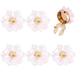 Pink 6Pcs Alloy Cufflinks, Flower, Light Gold, Pink, 24.5~25x13mm, Hole: 10.5x6mm