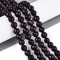 Фиолетовый Окрашенные природные белый нефрит бисер пряди, круглые, граненые, фиолетовые, 8 мм, отверстие : 0.9 мм, около 49~50 шт / нитка, 37~38 см