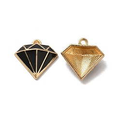 Black Alloy Enamel Pandants,  Lead Free & Cadmium Free, Light Gold, Diamond Charm, Black, 16x16x5.5mm, Hole: 1.4mm