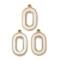 Настоящее золото 18K Ионное покрытие (ip) 304 подвески из нержавеющей стали, с паве-ракушкой, овальный шарм, реальный 18 k позолоченный, 17x9.5x1.5 мм, отверстие : 1.4 мм