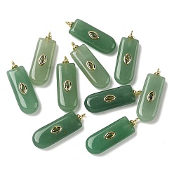 Зеленый Авантюрин Естественный зеленый авантюрин подвески, прямоугольные подвески с латунной микропаве кубическими цирконами, долговечный, стойки покрытие, реальный 18 k позолоченный, без кадмия и без свинца, 35.5x12x6~6.5 мм, отверстие : 2.5 мм