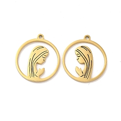 Настоящее золото 18K Ионное покрытие (ip) 304 подвески из нержавеющей стали, плоский круглый с женским шармом, реальный 18 k позолоченный, 20x18x1 мм, отверстие : 1.5 мм