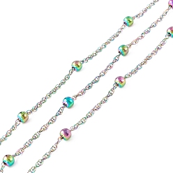 Rainbow Color 304 цепи спутниковые из нержавеющей стали, несварные, с катушкой, ионное покрытие (ip), Радуга цветов, бусины : 4 мм, ссылка: 3x1x1 mm, около 32.81 футов (10 м) / рулон