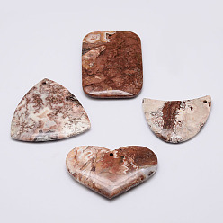 Mexican Agate Natural Mexican Agate Pendants, Mixed Shapes, 39.5~51x31.5~45.5x5.5~7mm, Hole: 2mm