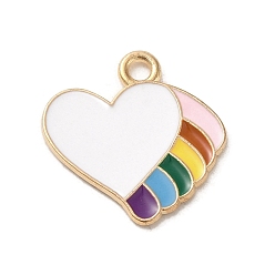 White Alloy Enamel Pendants, Light Gold, Heart Charm, White, 18x18x1mm, Hole: 2mm
