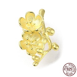 Настоящее золото 18K Покрытие стойки 925 стержни для ледорубов из стерлингового серебра, Вишневый цвет цветок, с печатью s925, реальный 18 k позолоченный, 23.5x14.5x12 мм, штифты : 1 мм