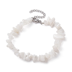 Rainbow Moonstone Браслет из натурального радужного лунного камня с бисером, с 304 нержавеющей стали застежки, 7-1/8 дюйм (18 см)