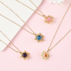 Color mezclado 4pcs 4 estilos amatista natural y citrino calentado y apatita y jade teñido verde colgante hexagrama envuelto en alambre de cobre collares de cadena de cable de latón para mujer, dorado, color mezclado, 17.52 pulgada (44.5 cm), 1 pc / estilo