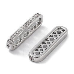 Платинированный Многожильные звенья из латуни с микропаве, прозрачные фианиты, без кадмия, без никеля и без свинца, распорными брусьями, овальные, 3-луночное, Реальная платина, 6x23x2.5 мм, отверстие : 1.2 мм