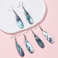 Teardrop Серьги-подвески из латунных раковин морских ушек, стойки покрытие, платина, слеза, 62.5x12.5 мм