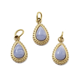 Синий Кружевый Агат 304 подвески из нержавеющей стали, ионное покрытие (ip), с натуральным синим кружевным агатом, слеза, 11.5x6.5x3.5 мм