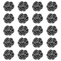 Черный 20шт. нашивки из ткани с кристаллами в виде цветов, швейные украшения, чёрные, 48x50x1.8 мм