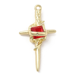 Light Siam Legierung rhinestone-anhänger, golden, Quer Charme, Light Siam, 35x18x9 mm, Bohrung: 1.5 mm