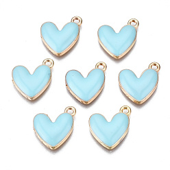 Светло-Синий Экологически чистые подвески из цинкового сплава, с эмалью, без кадмия, без никеля и без свинца, сердце, золотой свет, голубой, 16x15x3 мм, отверстие : 1.6 мм