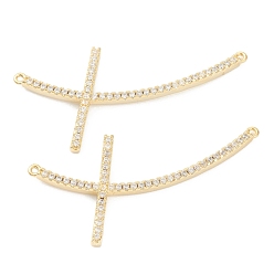 Настоящее золото 18K Латунные микропаве прозрачные подвески с фианитом, крестик, религия, реальный 18 k позолоченный, 24x48x3 мм, отверстие : 1 мм