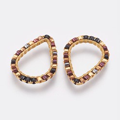 Разноцветный Латунные соединительные колечки, с бисером, слеза, красочный, 19x14x1.5 мм