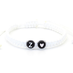 Letter Z Бусины из смолы плетеные браслеты из бисера, регулируемые плетеные браслеты из полиэфирного шнура для мужчин и женщин, плоский круглый с буквой и сердцем, Письмо Z, 6.30~11.81 дюйм (16~30 см)